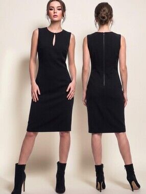 ET VOUS Classic Black Sleeveless Keyhole Sheath Dress - Size 8 (12 U.K.)